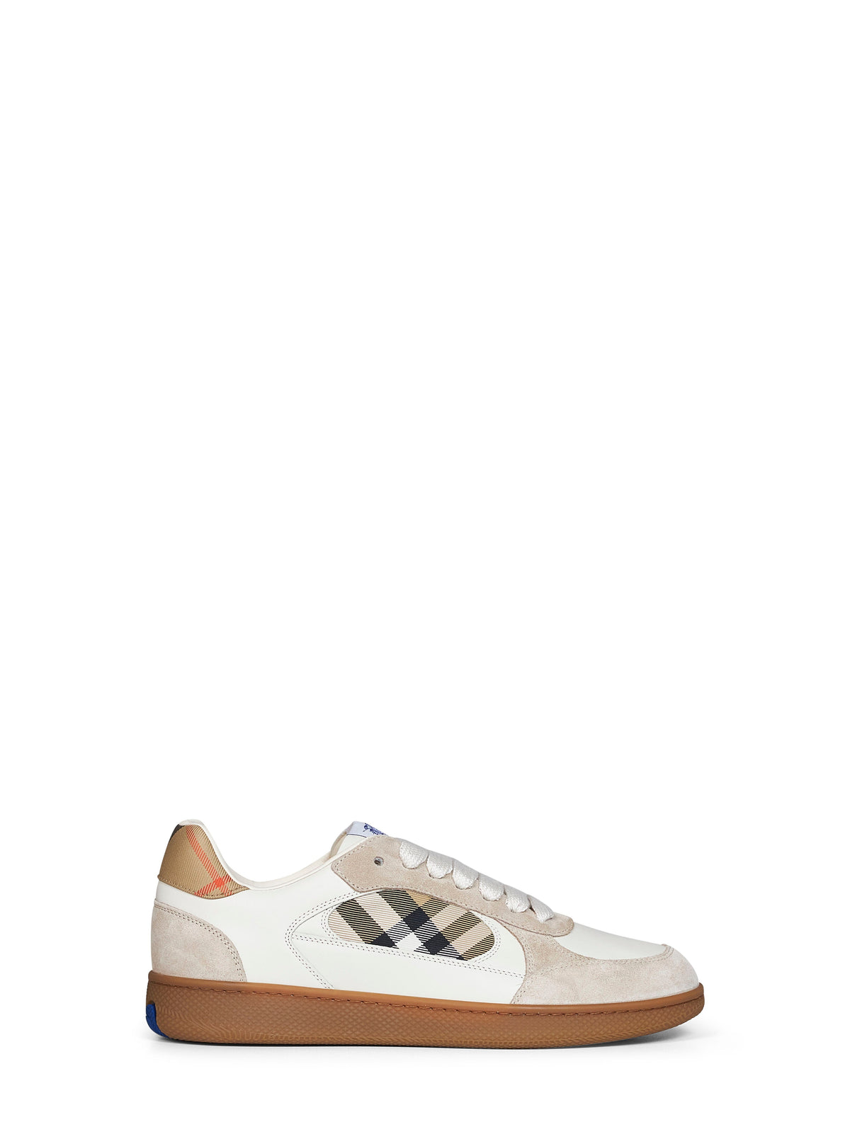 Burberry Men Dove Beige And Sand Beige Leather And Check Terrace Sneakers