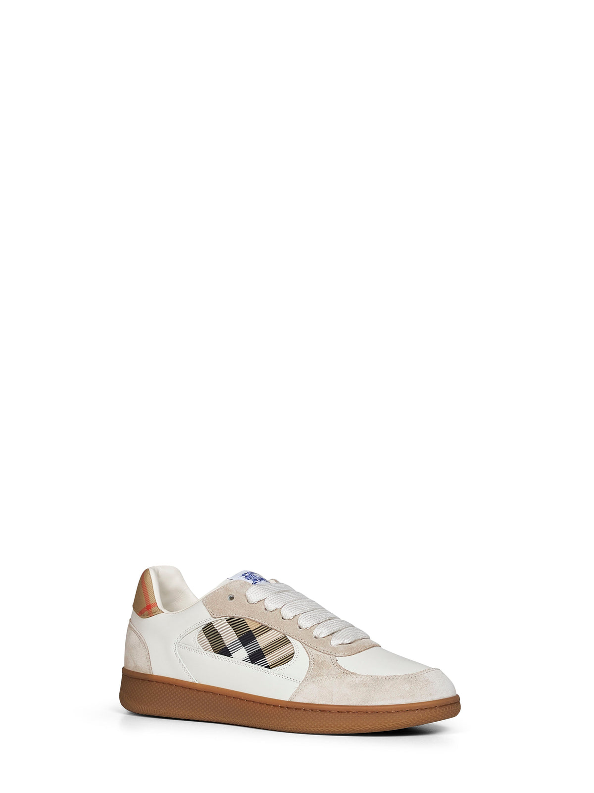 Burberry Men Dove Beige And Sand Beige Leather And Check Terrace Sneakers