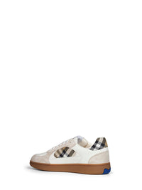 Burberry Men Dove Beige And Sand Beige Leather And Check Terrace Sneakers
