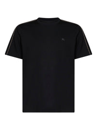 Burberry Men Black Cotton T-Shirt With Check Trims
