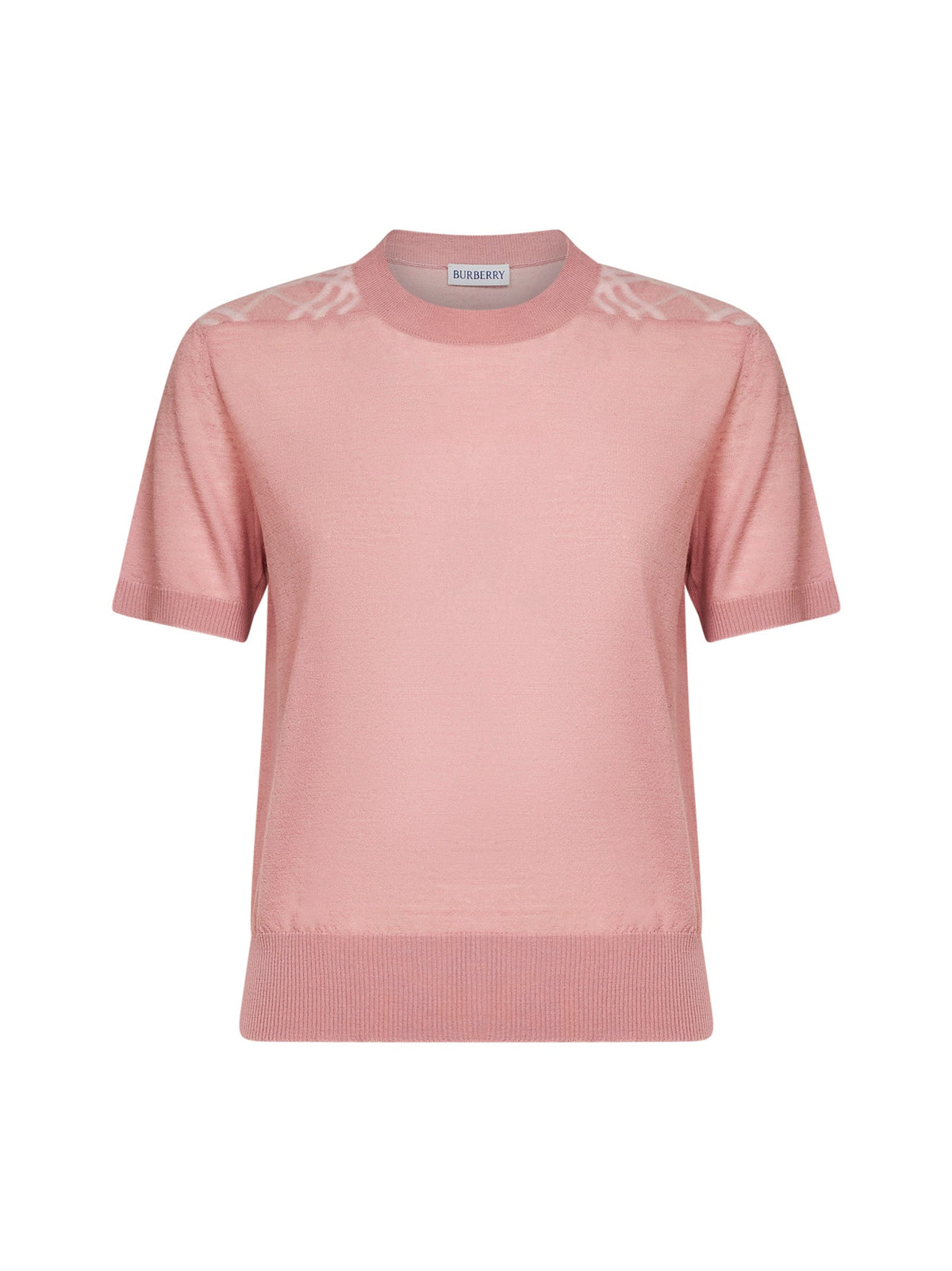 Burberry Women Begonia Pink Wool And Silk Knit Sweater With Check Panels