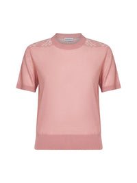 Burberry Women Begonia Pink Wool And Silk Knit Sweater With Check Panels