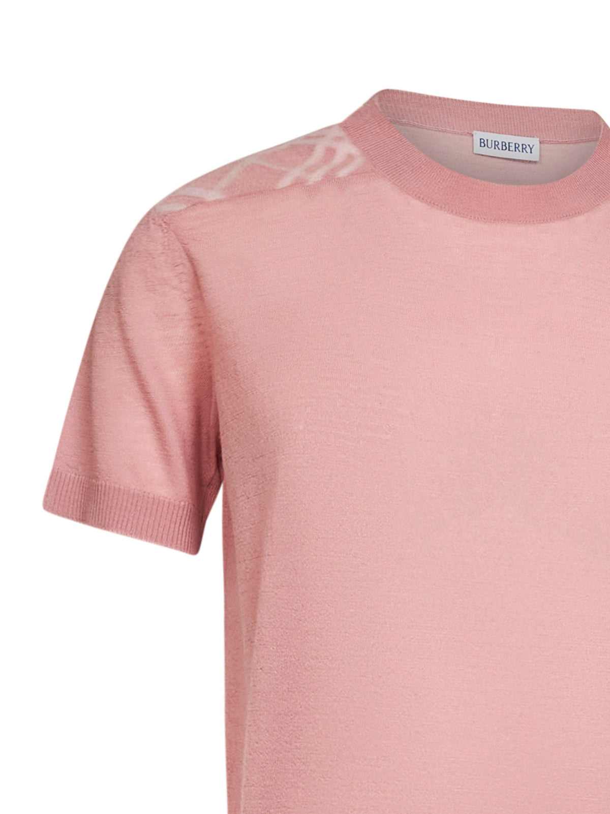 Burberry Women Begonia Pink Wool And Silk Knit Sweater With Check Panels