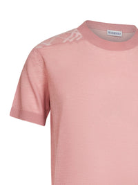 Burberry Women Begonia Pink Wool And Silk Knit Sweater With Check Panels