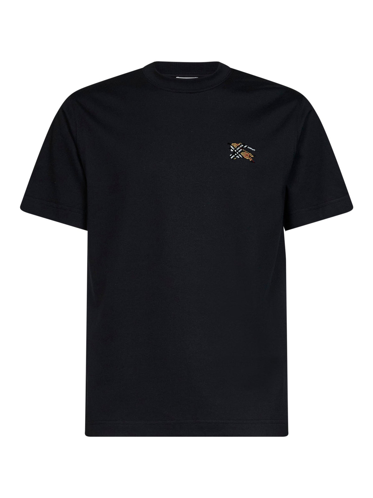 Burberry Men Black Cotton T-Shirt With Knight Patch