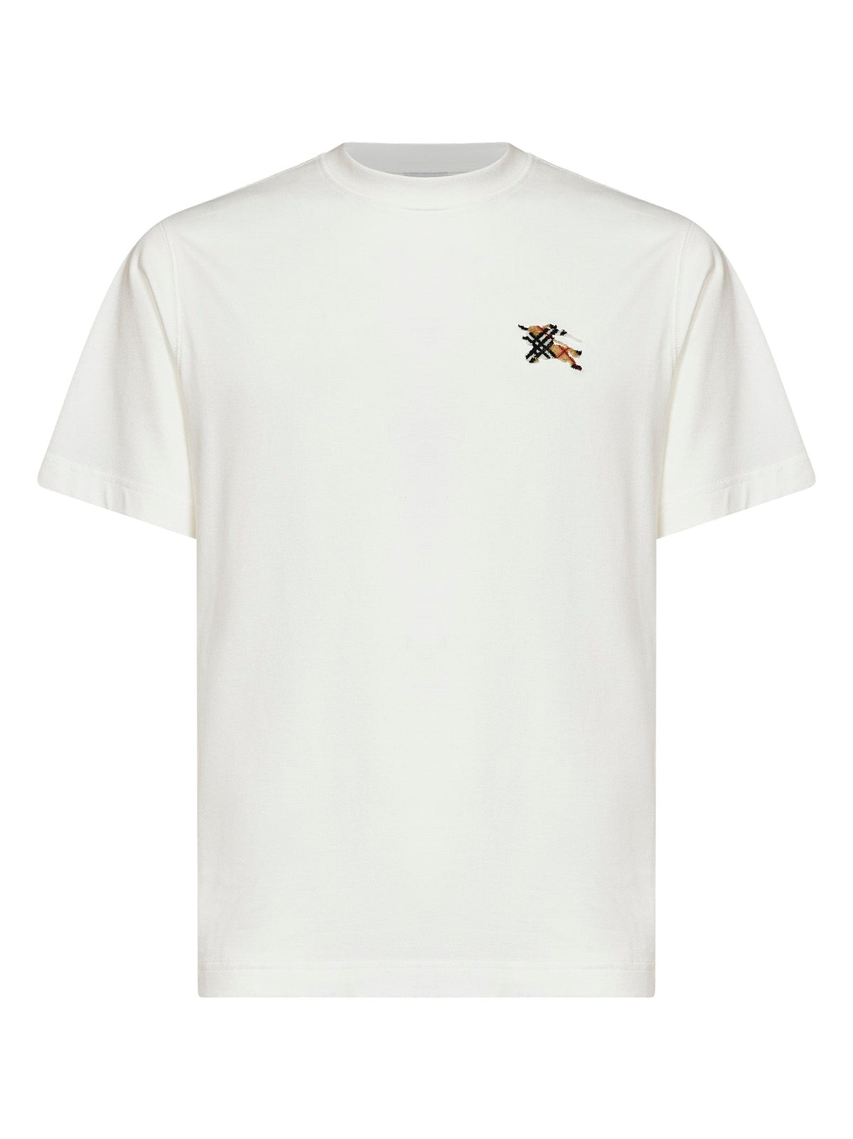 Burberry Men Chalk White Cotton T-Shirt With Knight Patch