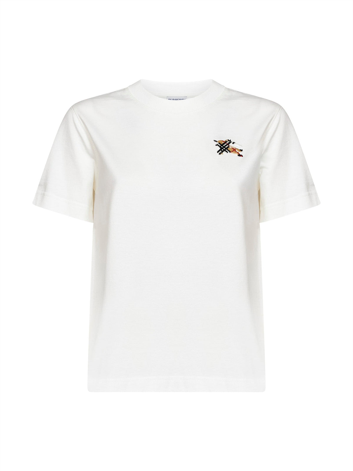 Burberry Women Chalk White Cotton T-Shirt With Knight Check