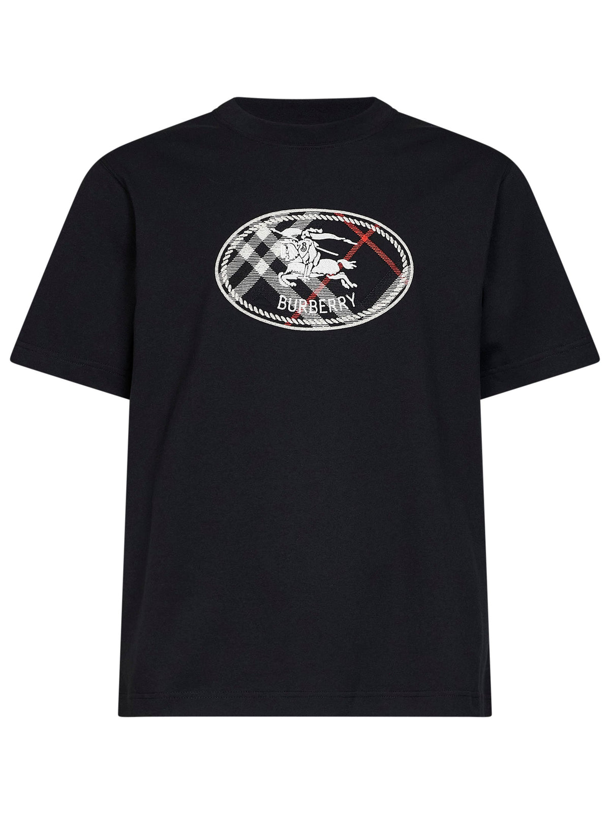 Burberry Men Black Cotton Knight Stamp Check T-Shirt