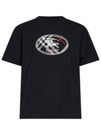 Burberry Men Black Cotton Knight Stamp Check T-Shirt