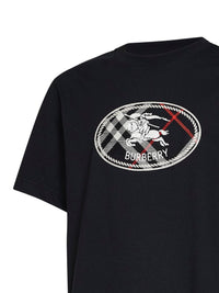 Burberry Men Black Cotton Knight Stamp Check T-Shirt