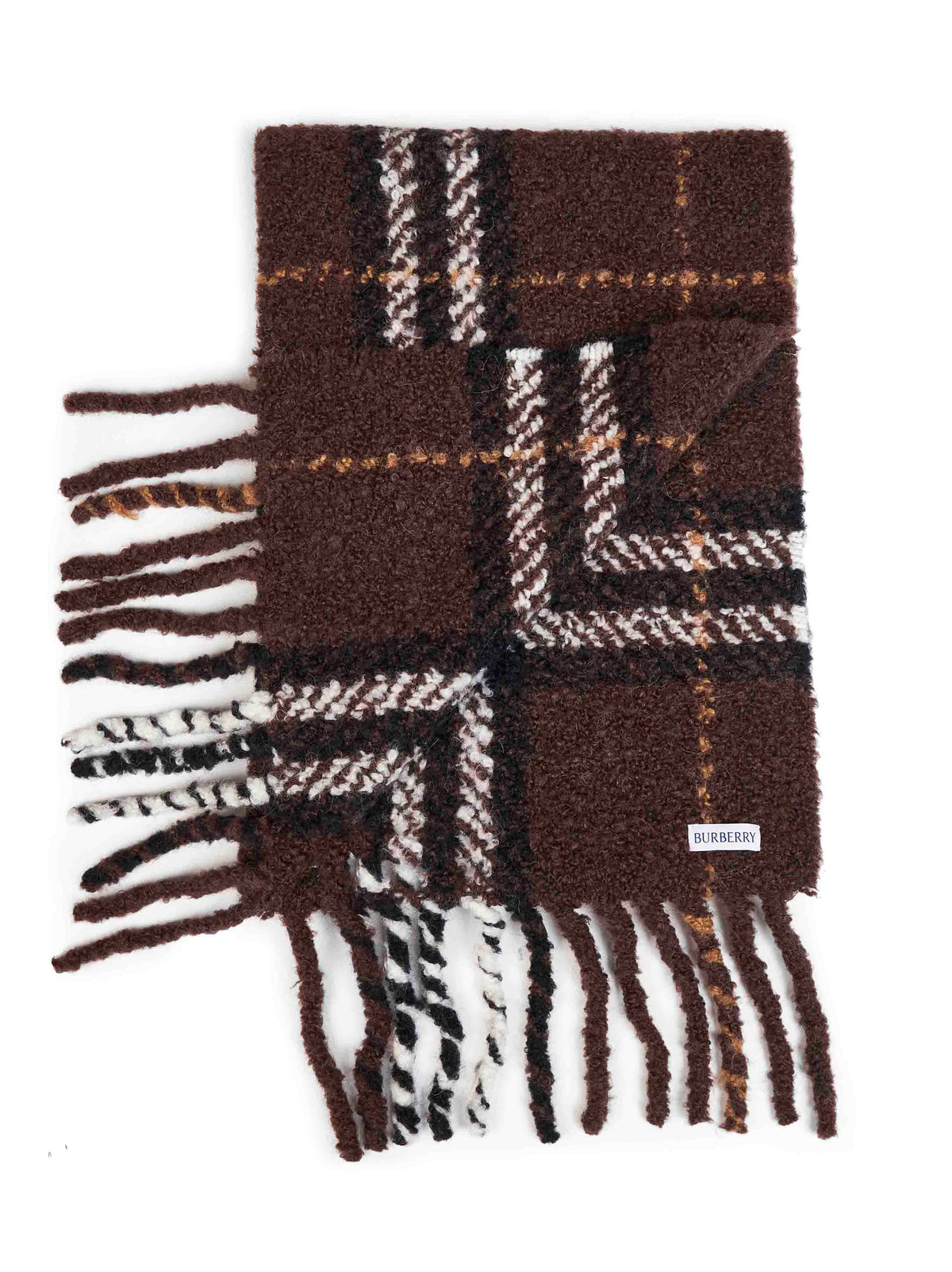 Burberry Women Treacle Brown Check Bouclé Wool And Alpaca Blend Scarf