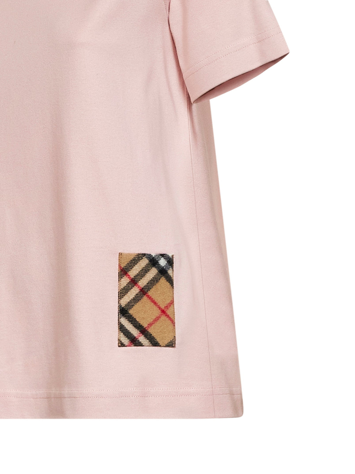 Burberry Women Bouquet Pink Cotton T-Shirt With Check Patch