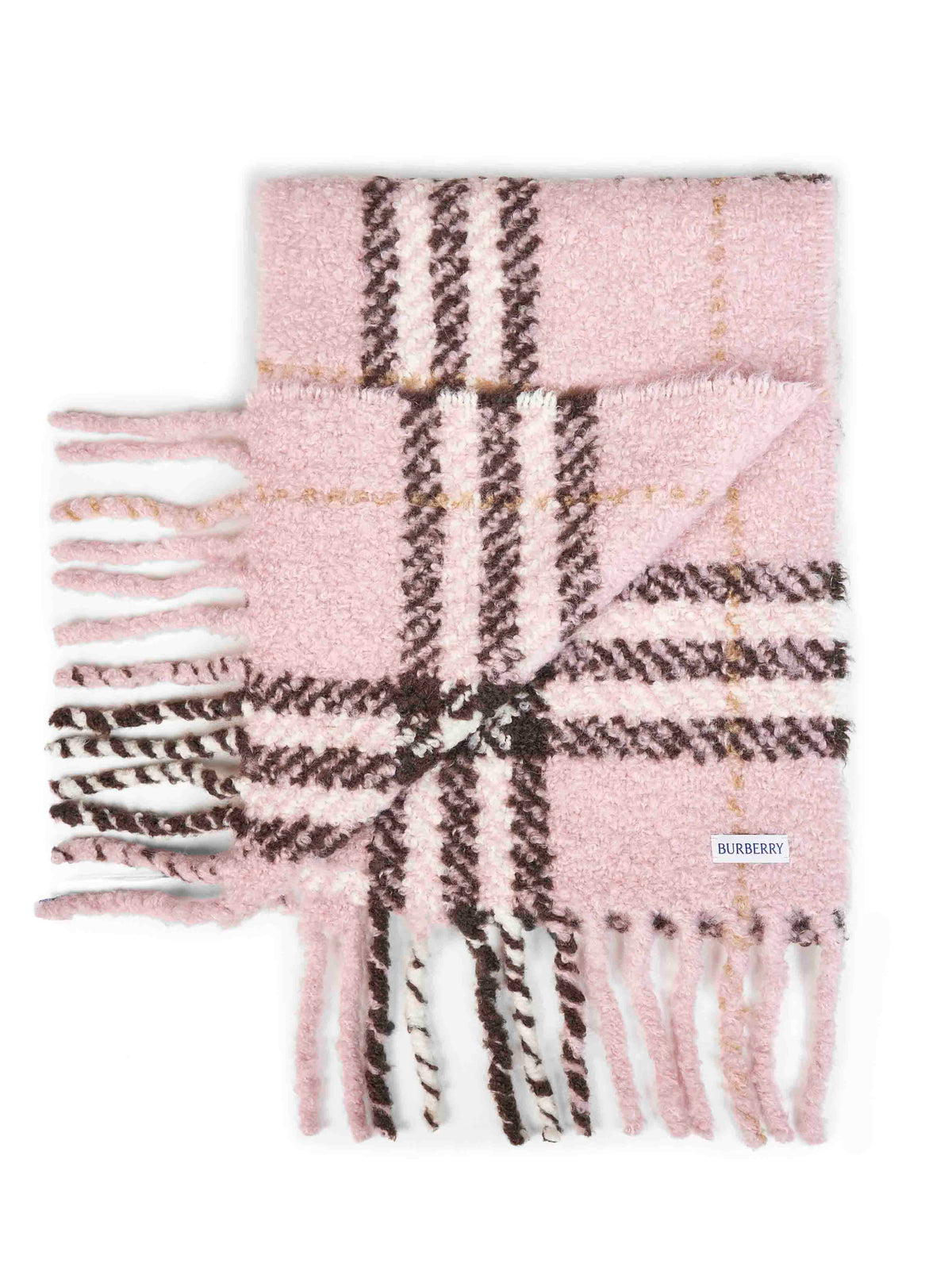 Burberry Women Bow Pink Check Bouclé Wool And Alpaca Blend Scarf