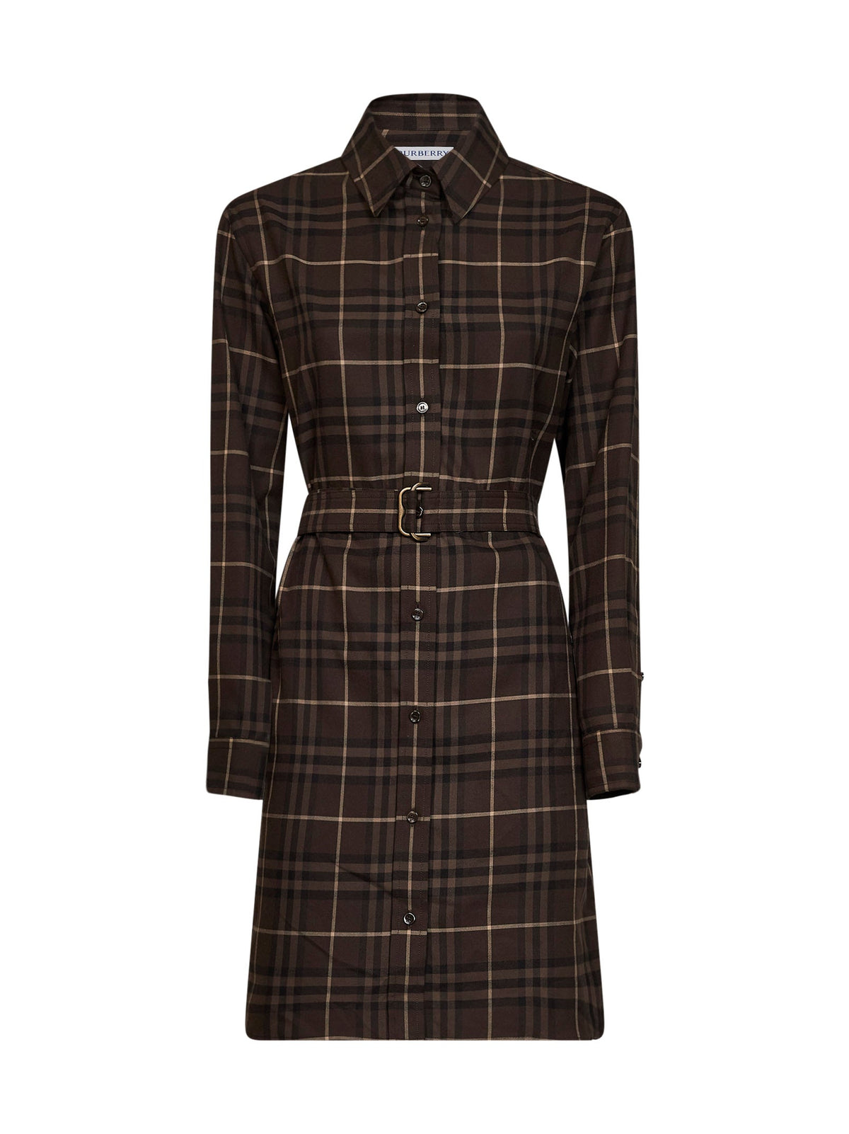 Burberry Women Brown Check Flannel Belted Shirt Dress
