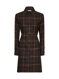 Burberry Women Brown Check Flannel Belted Shirt Dress