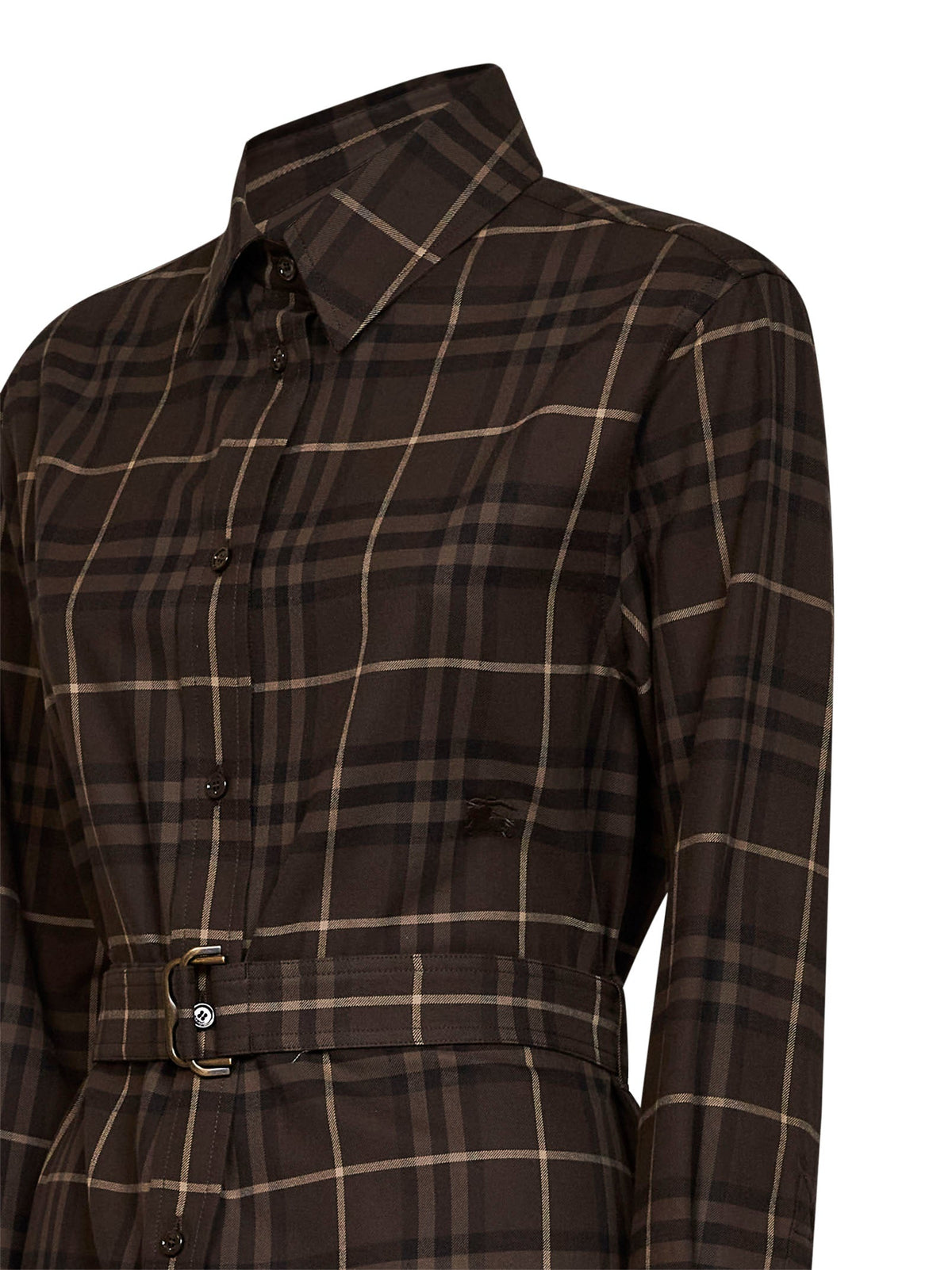 Burberry Women Brown Check Flannel Belted Shirt Dress