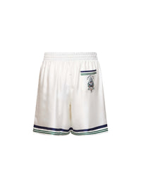 Casablanca Men White Silk Hotel Emblem Shorts