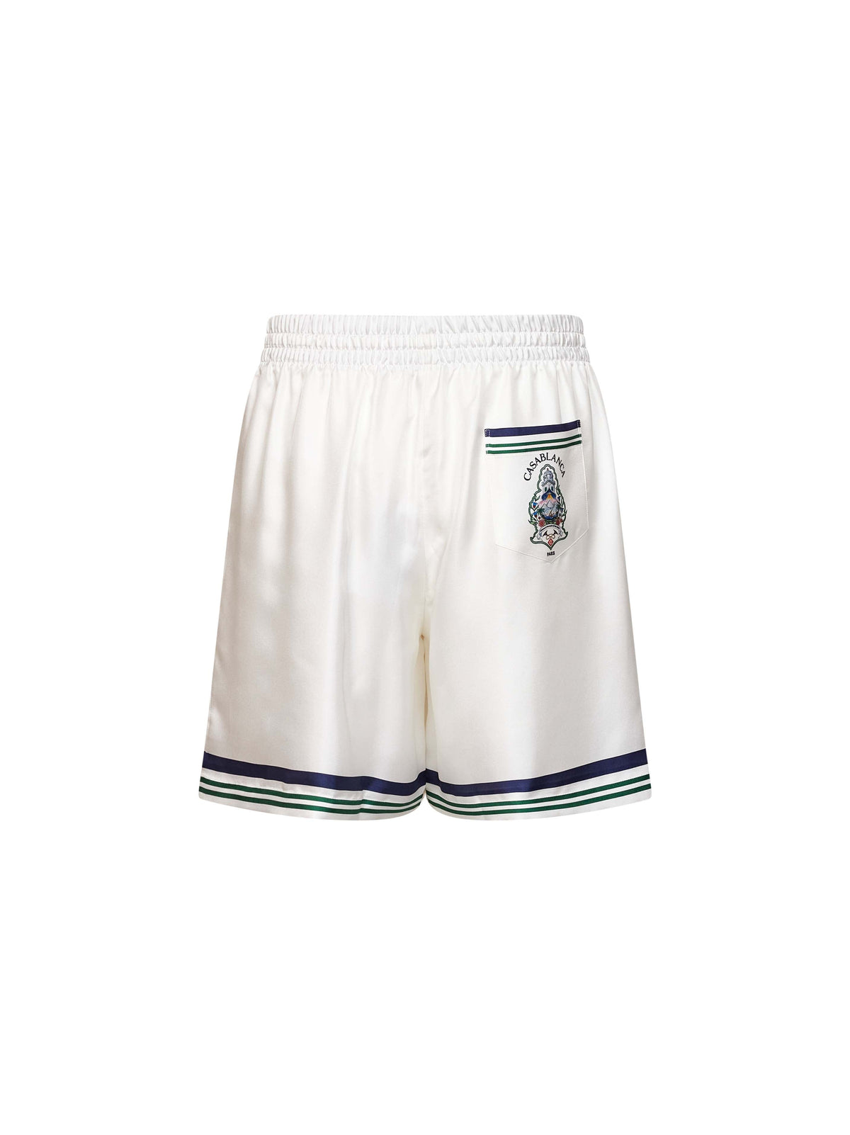 Casablanca Men White Silk Hotel Emblem Shorts