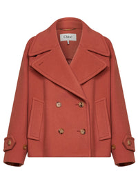 Chloé Women Cedar Pink Wool Blend Oversized Short Coat