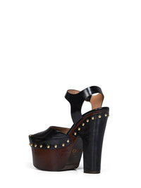 Chloé Women Black Shiny Calfskin Leather Meret Platform Clogs