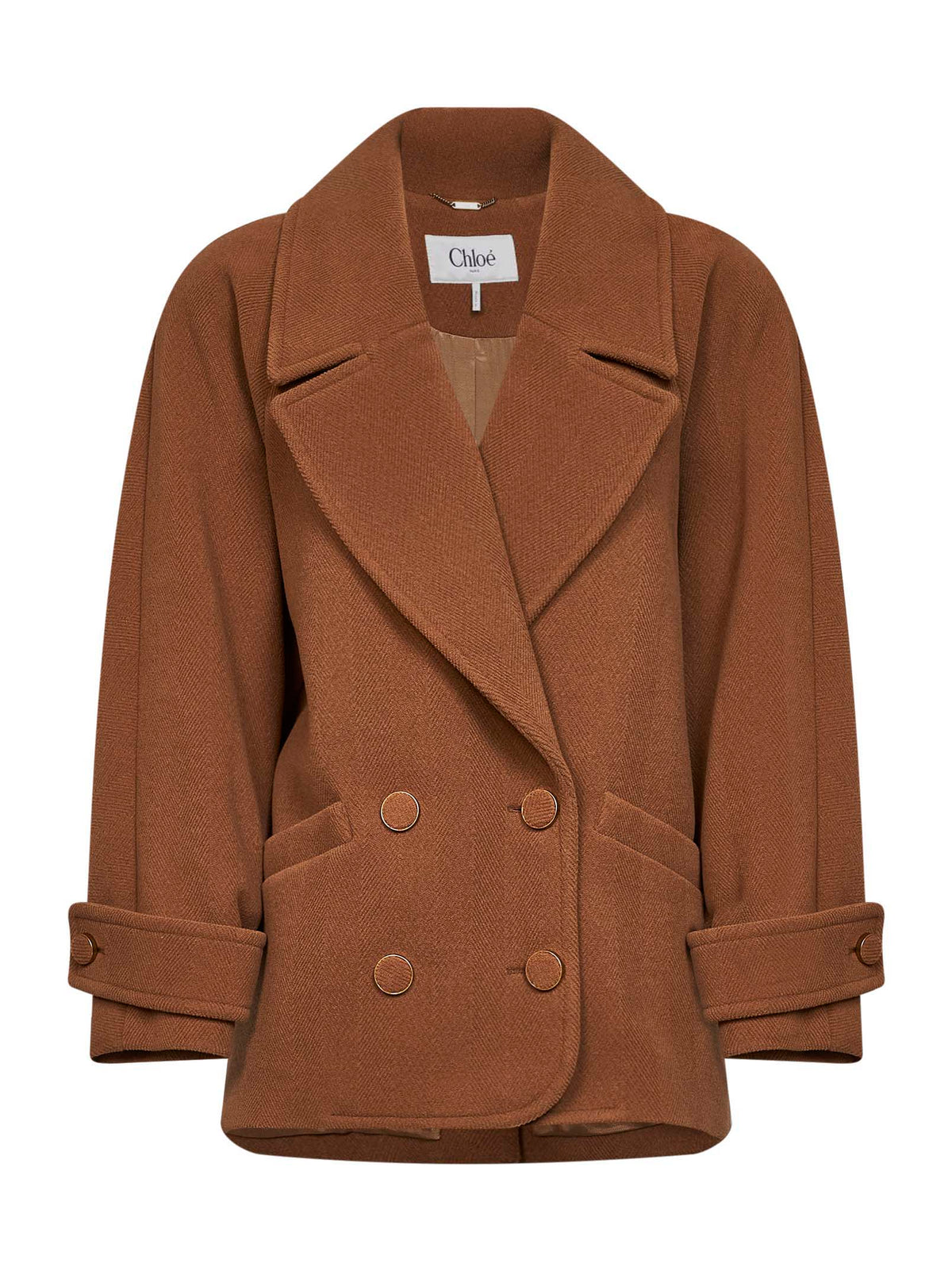 Chloé Women Dusty Camel Herringbone Wool Short Coat