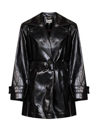 Chloé Women Black Shiny Coated Viscose Belted Trench Coat
