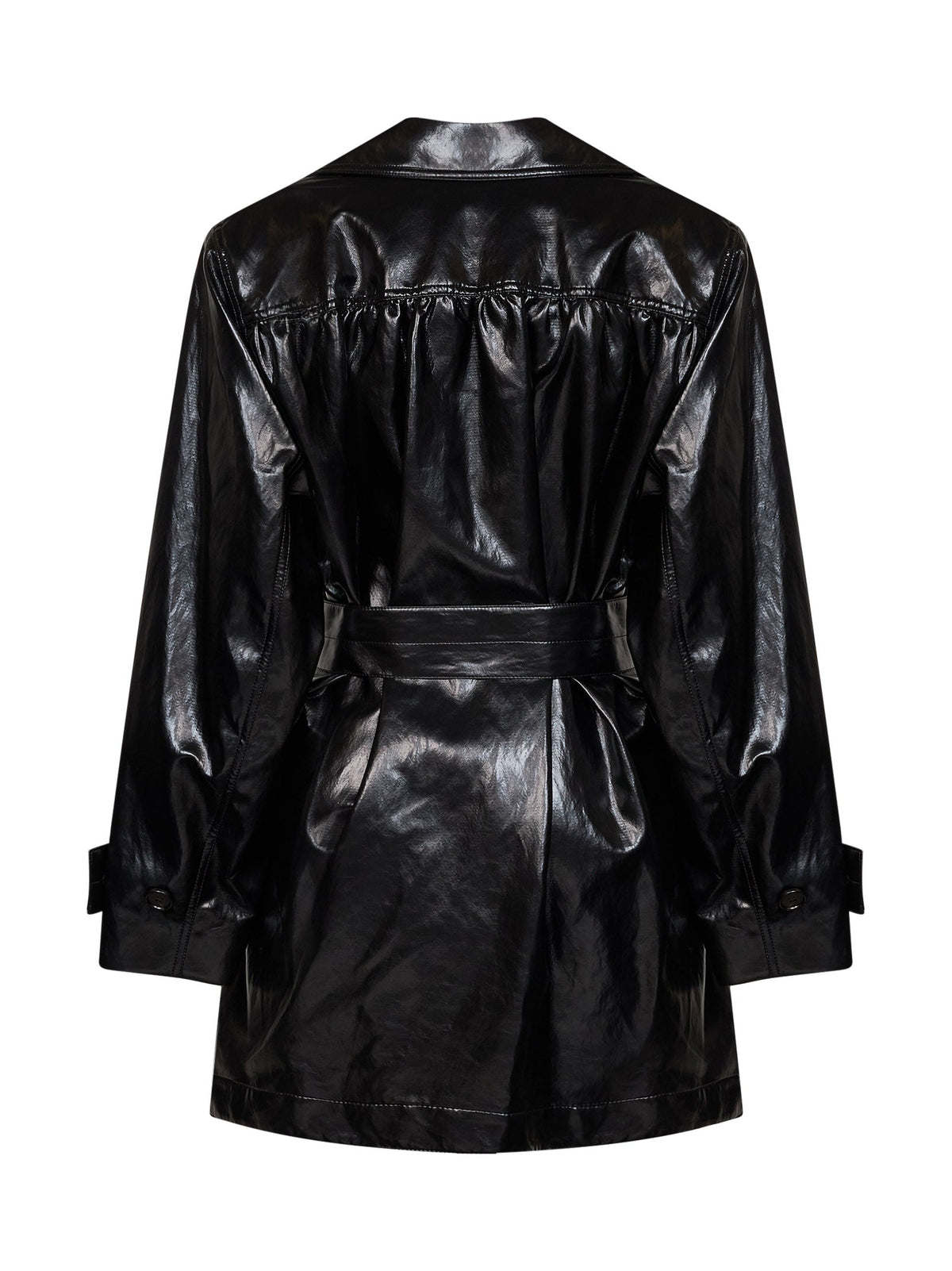 Chloé Women Black Shiny Coated Viscose Belted Trench Coat