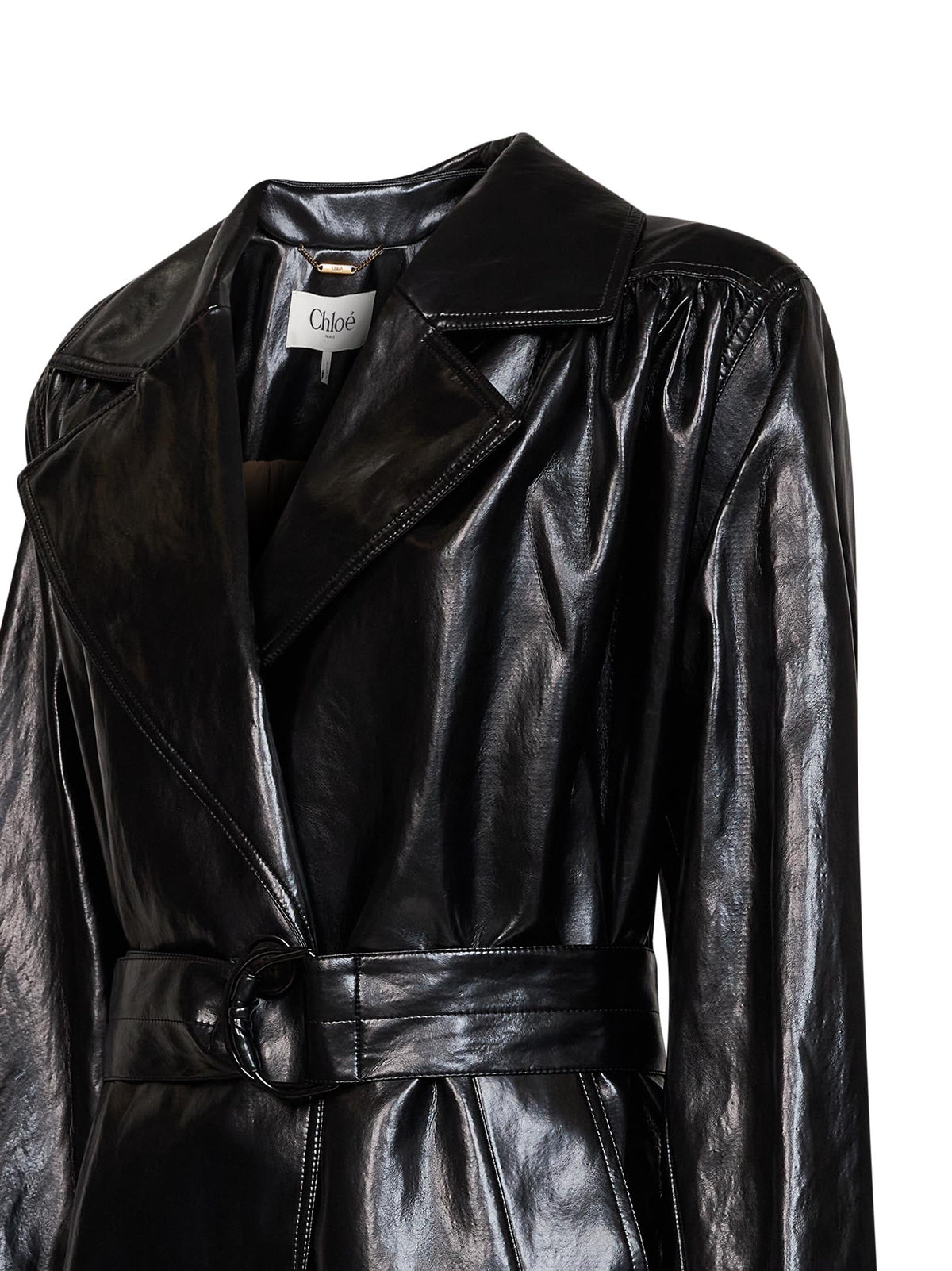 Chloé Women Black Shiny Coated Viscose Belted Trench Coat