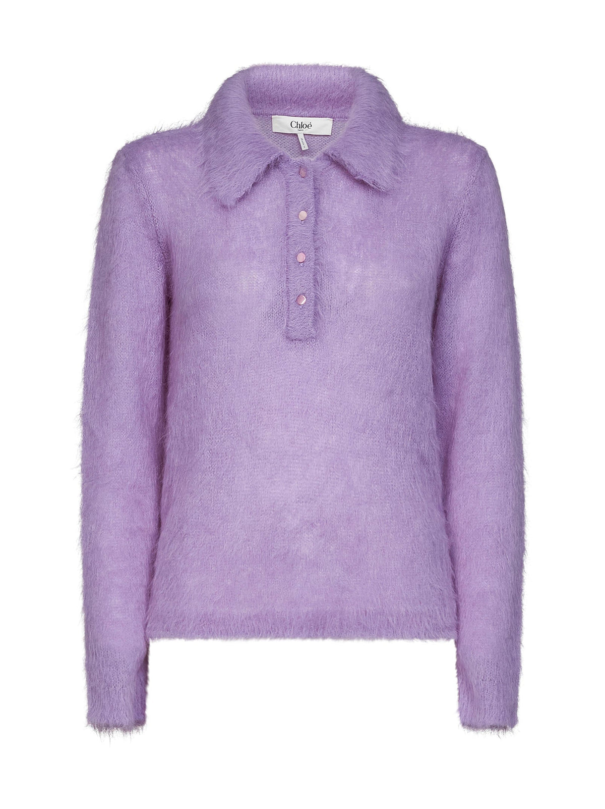 Chloé Women Lavender Alpaca Blend Brushed Knit Polo Shirt