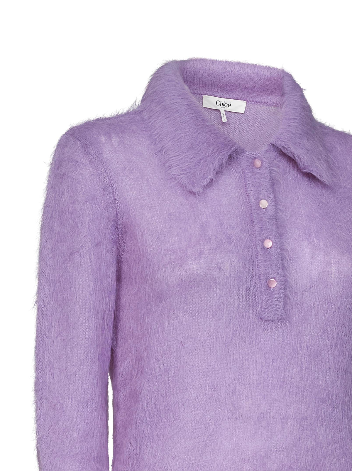 Chloé Women Lavender Alpaca Blend Brushed Knit Polo Shirt