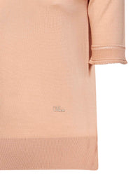 Chloé Women Tender Peach Virgin Wool Knit Embroidered Short-Sleeved Sweater