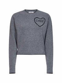 Chloé Women Divine Grey Wool And Cashmere Knit Embroidered Crewneck Sweater