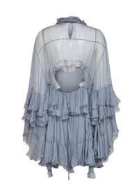 Chloé Women Light Blue Silk Muslin Ruffled Mini Dress