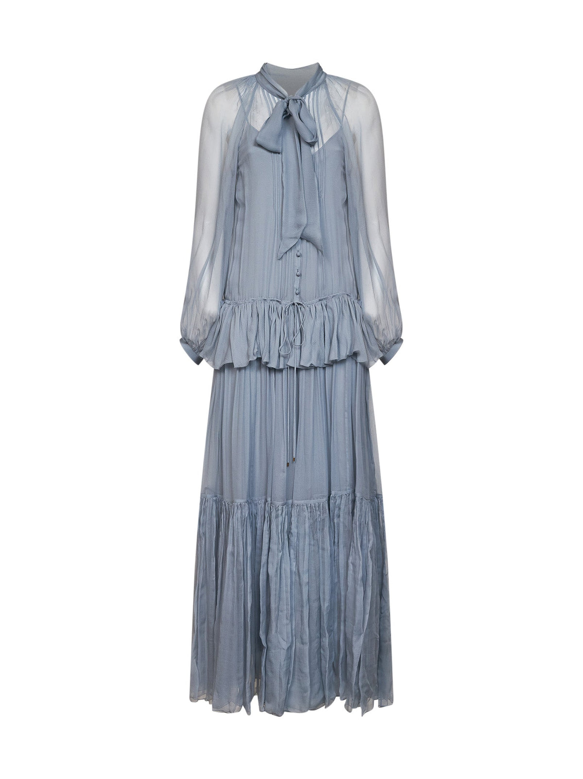 Chloé Women Light Blue Silk Muslin Fluid Maxi Dress