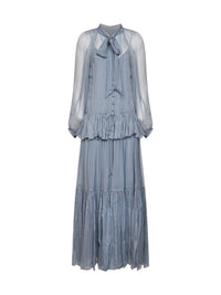 Chloé Women Light Blue Silk Muslin Fluid Maxi Dress