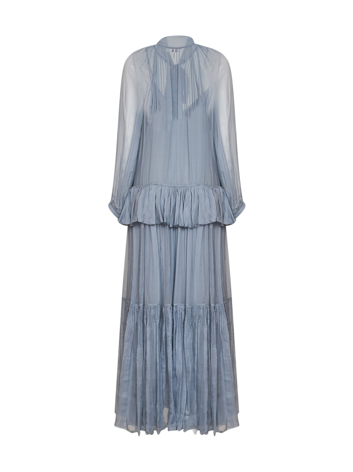 Chloé Women Light Blue Silk Muslin Fluid Maxi Dress