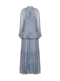 Chloé Women Light Blue Silk Muslin Fluid Maxi Dress