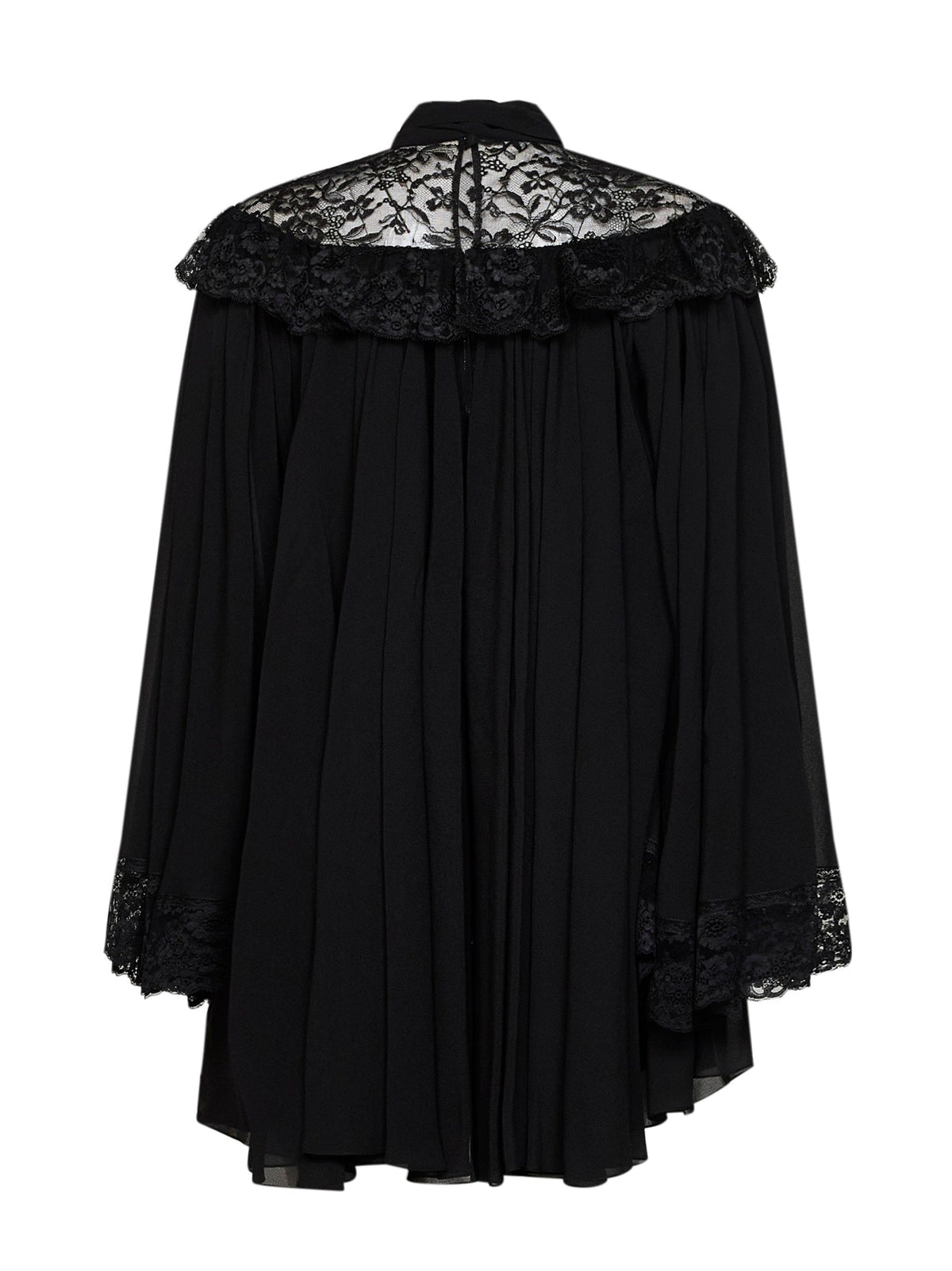 Chloé Women Black Silk Pleated Mini Dress With Lace Yoke