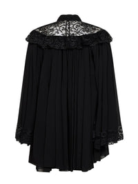Chloé Women Black Silk Pleated Mini Dress With Lace Yoke