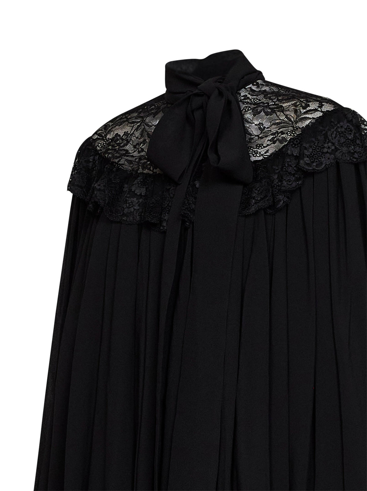 Chloé Women Black Silk Pleated Mini Dress With Lace Yoke