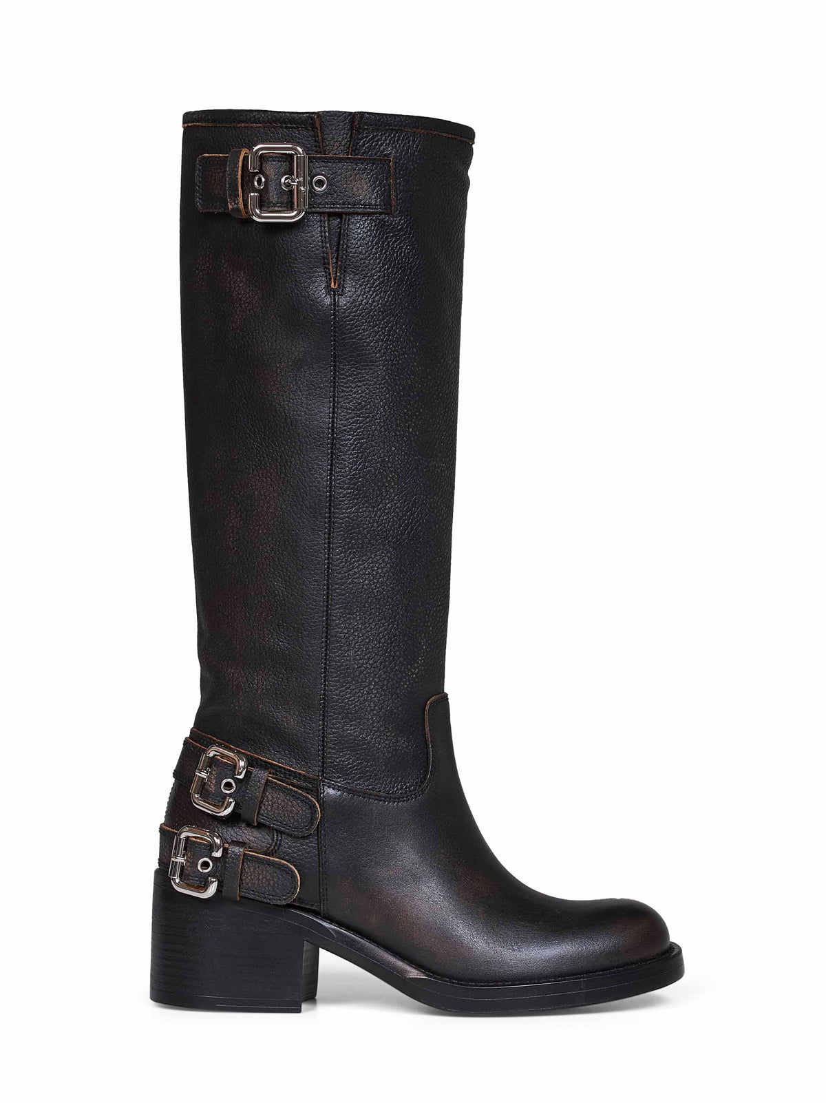 Chloé Women Black Grained Brushed Leather Dakota Biker Boots