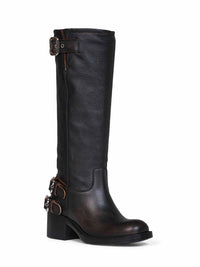 Chloé Women Black Grained Brushed Leather Dakota Biker Boots