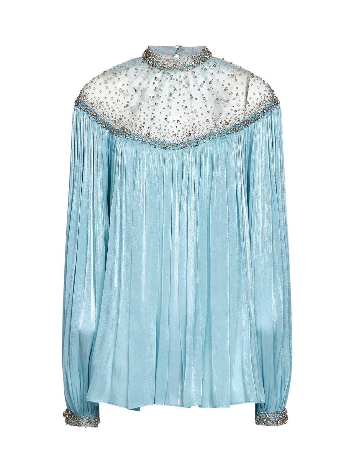 Costarellos Women Sky Blue Lurex Georgette Timea Top With Crystal Embroidery
