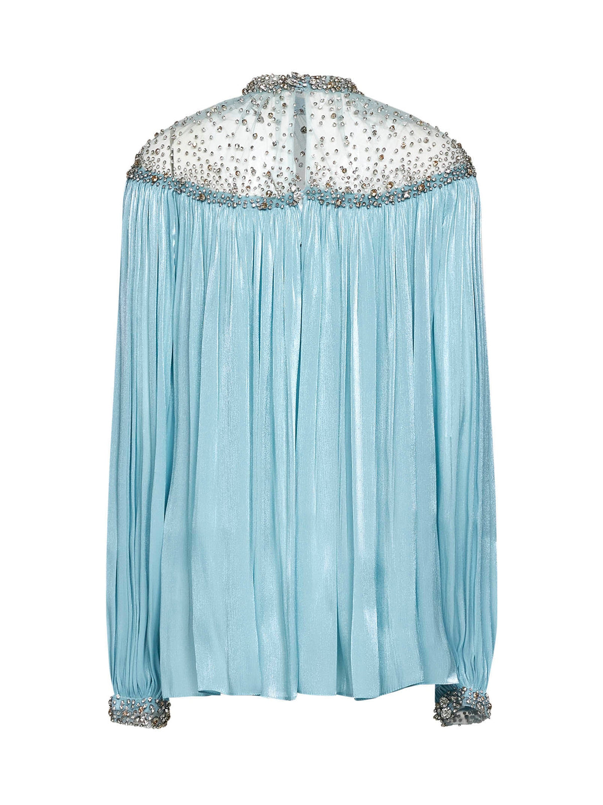 Costarellos Women Sky Blue Lurex Georgette Timea Top With Crystal Embroidery