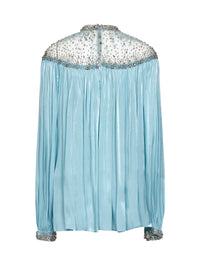 Costarellos Women Sky Blue Lurex Georgette Timea Top With Crystal Embroidery