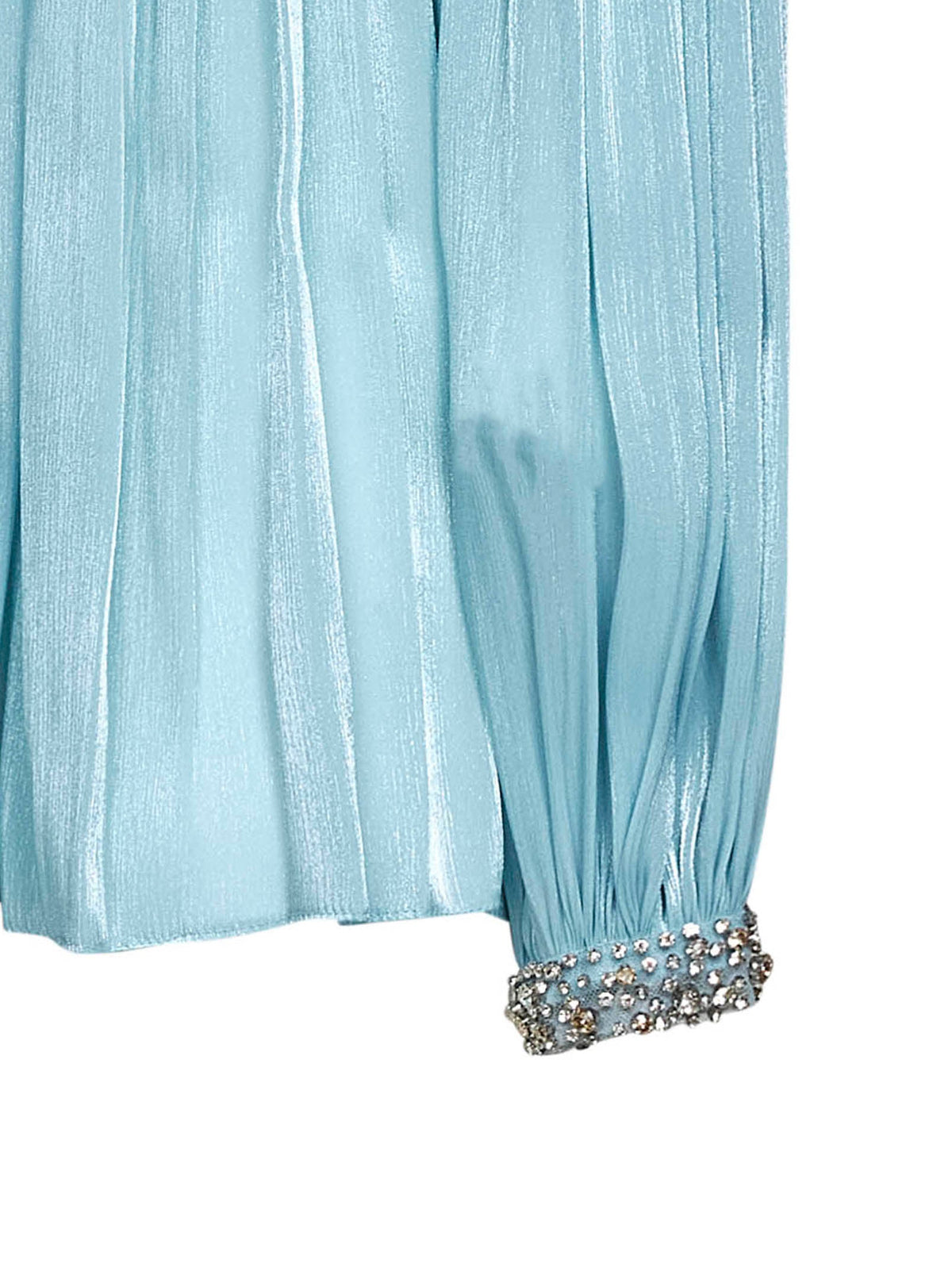 Costarellos Women Sky Blue Lurex Georgette Timea Top With Crystal Embroidery