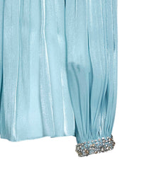 Costarellos Women Sky Blue Lurex Georgette Timea Top With Crystal Embroidery