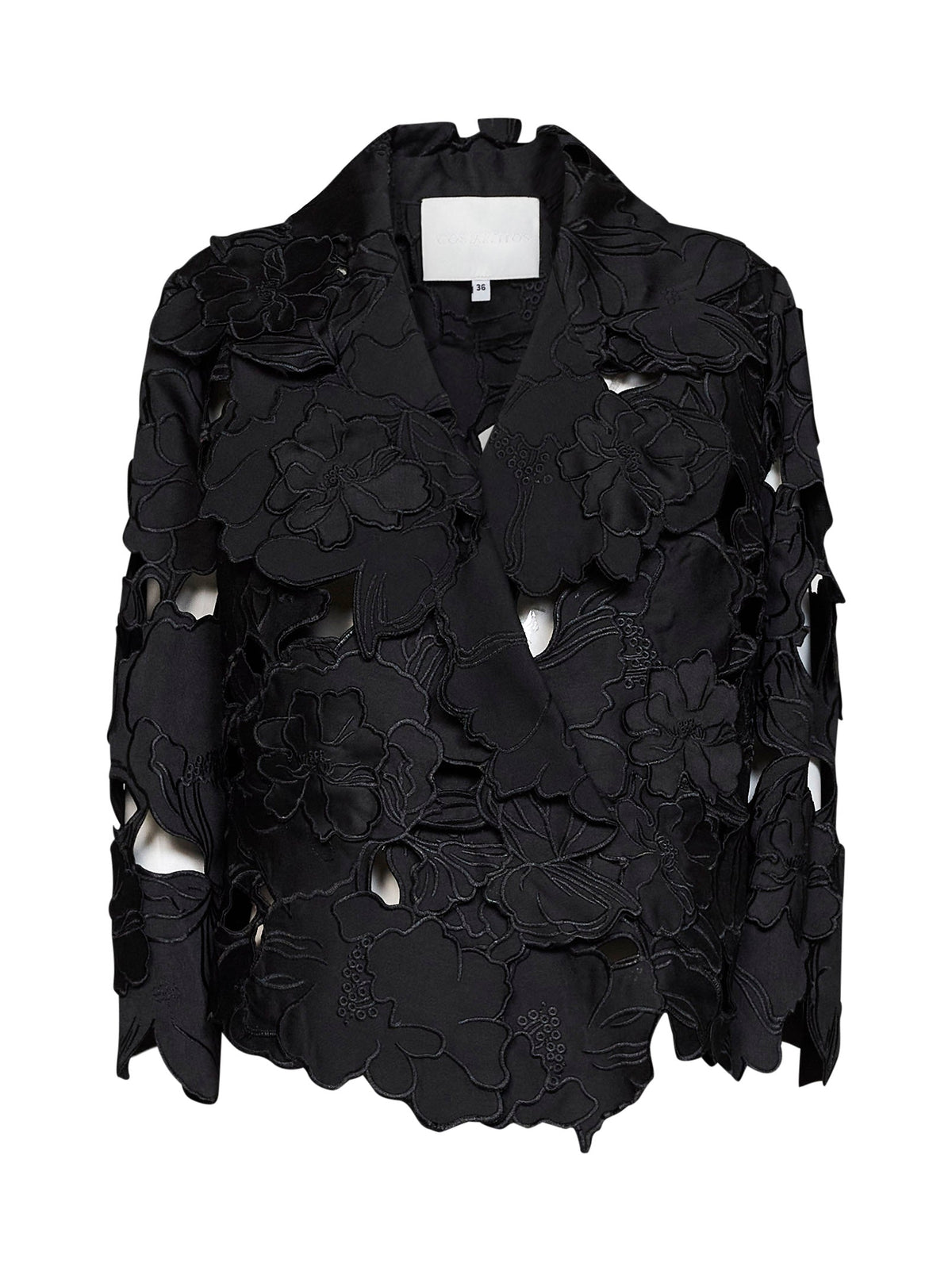 Costarellos Women Black Floral-Cut Embroidery Satin Tesha Blazer