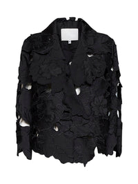 Costarellos Women Black Floral-Cut Embroidery Satin Tesha Blazer