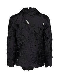 Costarellos Women Black Floral-Cut Embroidery Satin Tesha Blazer